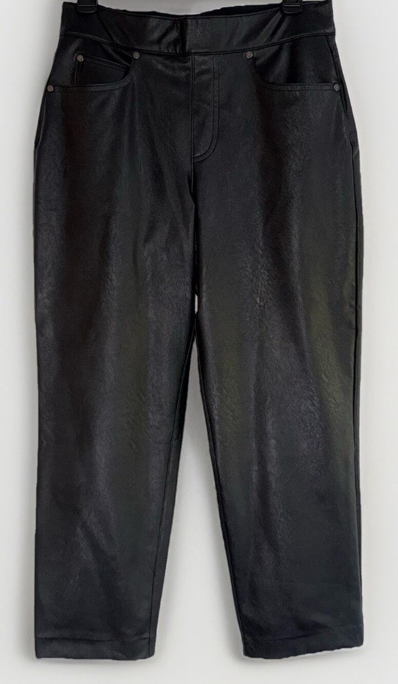 SPANX Black Faux Leather Ankle Straight Leg Easy Wear Preppy Y2K Jeans Sz M
